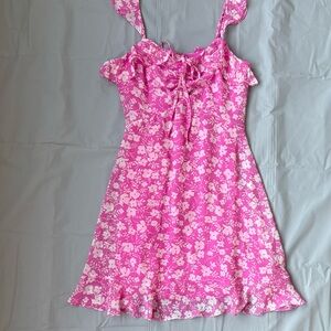 Lulu's Pink Floral Dress with Bow Detail